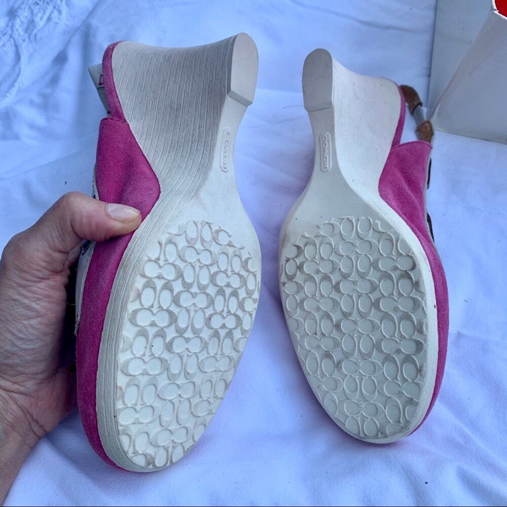 VINTAGE NEW COACH ATHENA HI WEDGE SUEDE MOCCASINS BOAT SHOES SLINGBACKS 8 - Picture 3 of 4